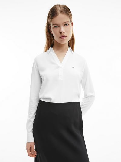 Calvin Klein Ruhák HU264247 | Calvin Klein Recycled Material Mix Női Blúz Világos Fehér